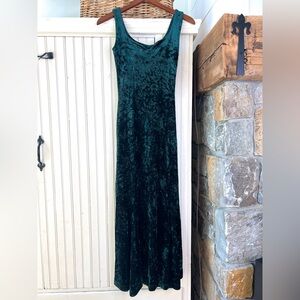 Vintage Betsey Johnson Punk Label Green Velour Crushed Velvet Maxi Dress Size S